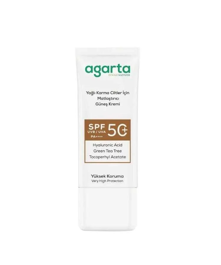 Agarta Doğal Yağlı Karma Ciltler için Matlaştırıcı Güneş Kremi Spf50+ 50 ML