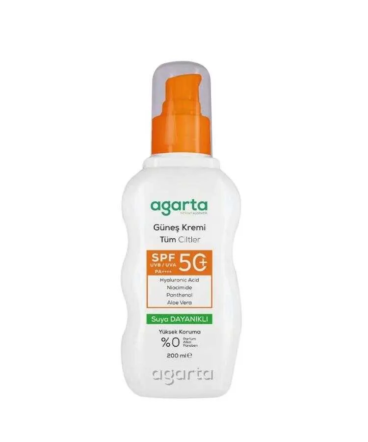 Agarta Doğal Yüksek Koruma Tüm Ciltler için Güneş Kremi Spf50+ 200 ML
