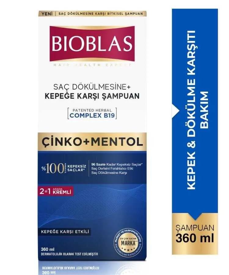 Bioblas Çinko + Mentol 2'si 1 Arada Arada Kepek Şampuanı 360 ml