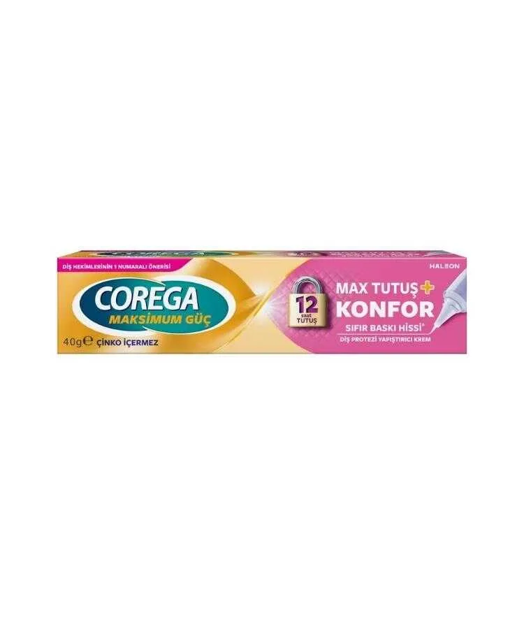 Corega Max Tutuş + Konfor Tat İçermez 40 gr Protez Diş Yapıştırıcı