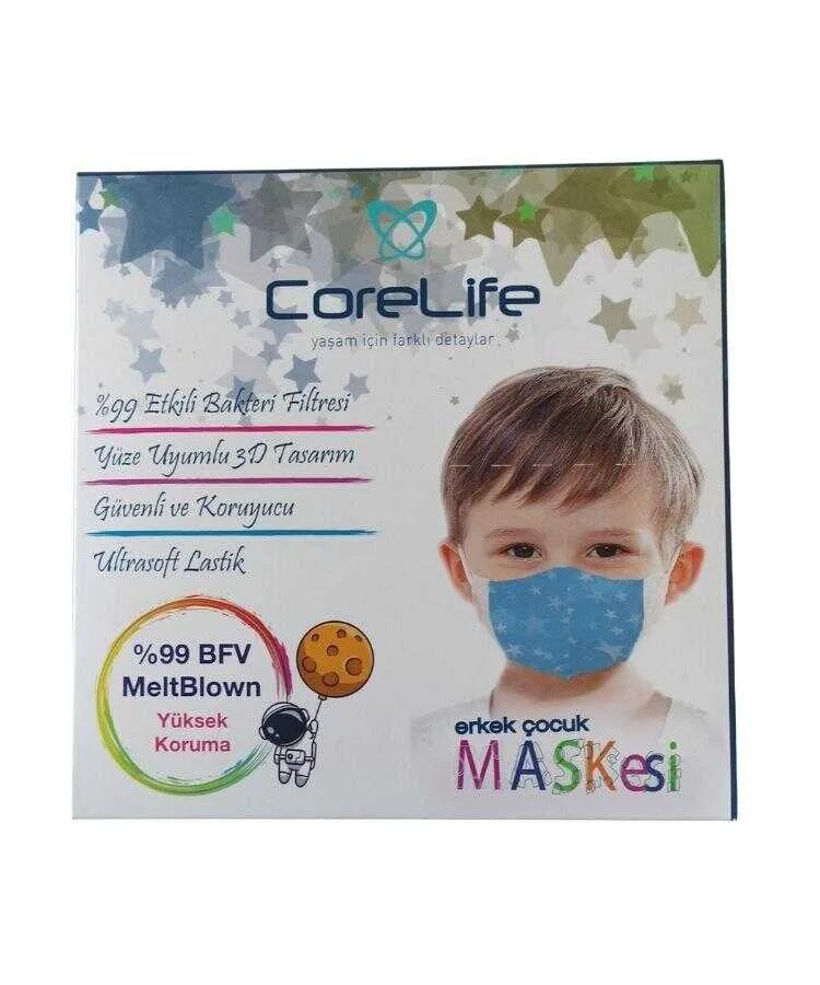 Corelife Meltblown Erkek Çocuk Maskesi 50 Adet Yıldız Desenli