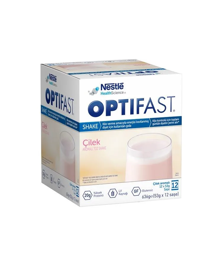 Nestle Optifast Çilek Aromalı Milk Shake 53 gr x 12 Saşe
