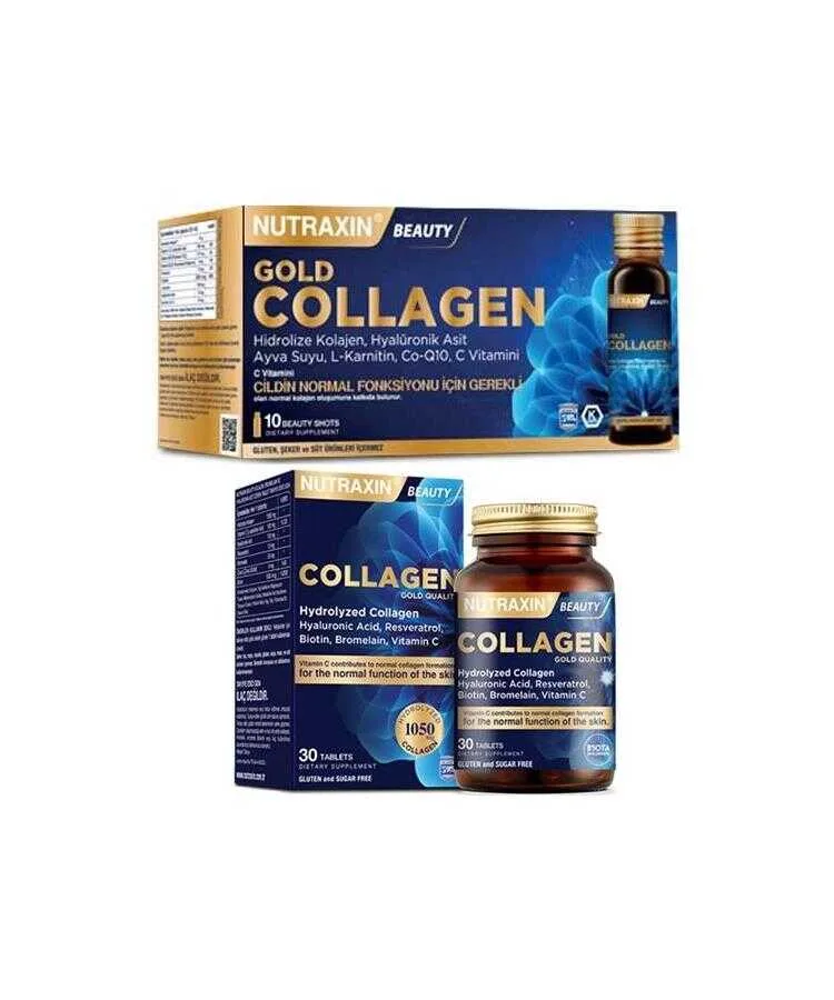 Nutraxin Gold Beauty Collagen Avantaj Paket - 10x50 ML Shot ve 30 Tablet Kombini