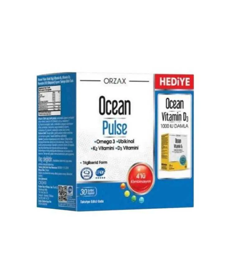 Ocean Pulse 30 Kapsül + Ocean Vitamin D3 1000 IU Damla Hediyeli