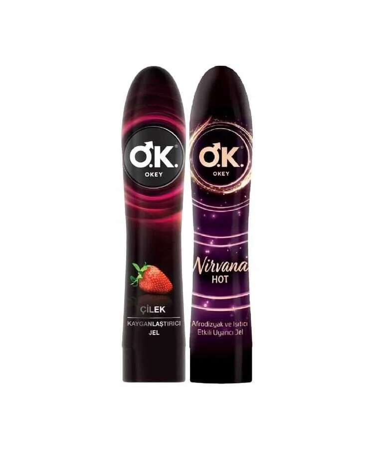 Okey Çilek Kayganlaştırıcı Jel Su Bazlı 100 ml + Okey Nirvana Uyarıcı Jel Su Bazlı 100 ml