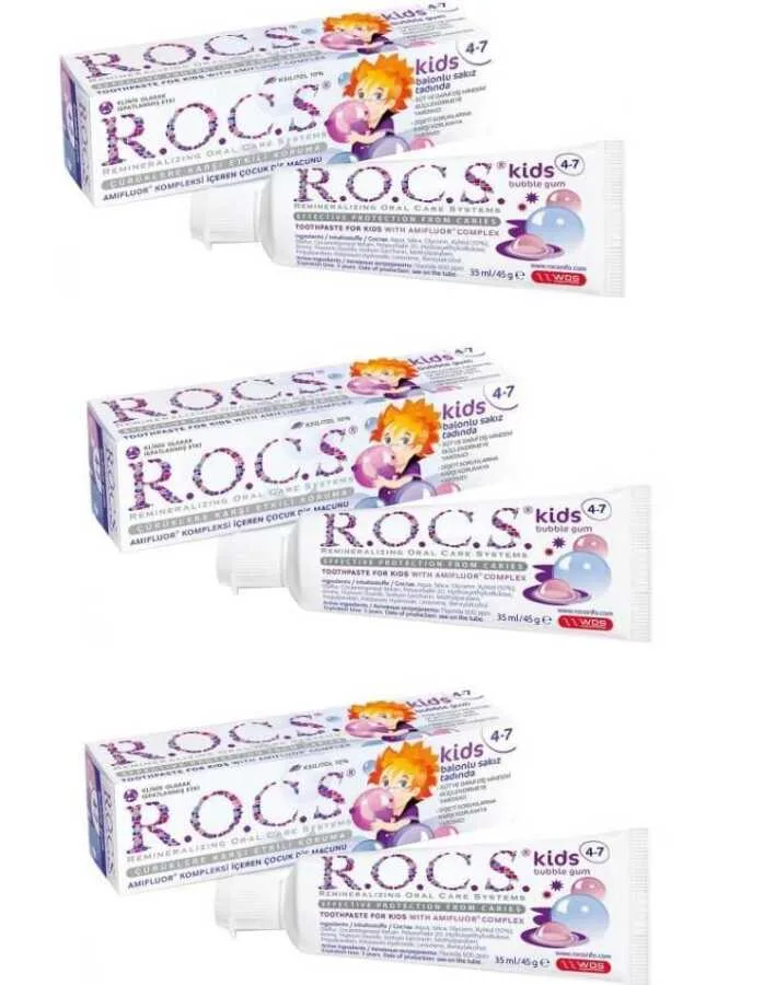 Rocs Kids 4-7 Yaş Çocuk Diş Macunu  Balonlu Sakız Tadı 35 ML x 3 adet