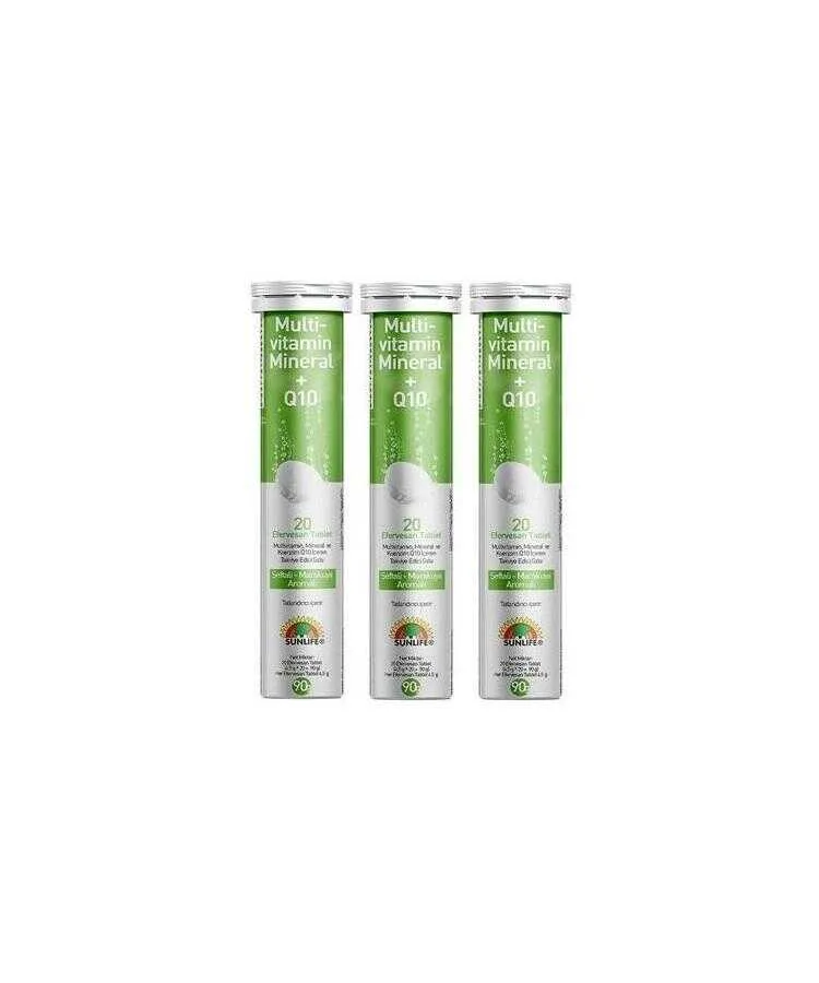 Sunlife Multivitamin Mineral Q10 20 Efervesan Tablet Şeftali Marakuya Aromalı x 3 Adet