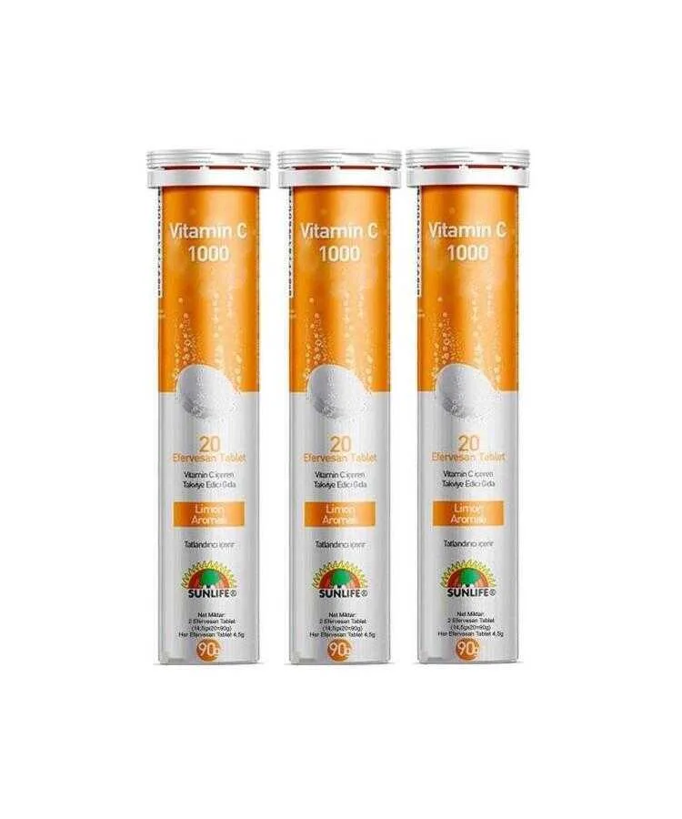 Sunlife Vitamin C 1000 mg 20 Efervesan Tablet x 3 Adet