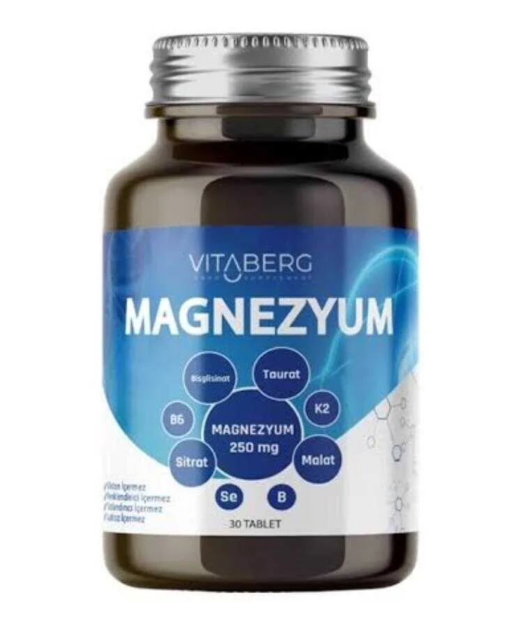 Vitaberg Magnezyum Bisglisinat Taurat Sitrat Malat + K2 B6 Bor Selenyum 30 Tablet