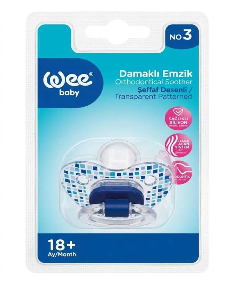 Wee Baby 838 Damaklı Emzik Şeffaf Desenli No: 3 Mavi