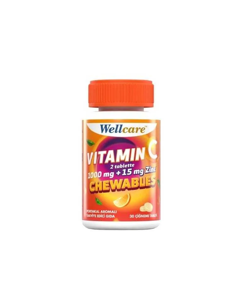 Wellcare Vitamin C 1000 mg + Çinko 15 mg 30 Çiğneme Tableti