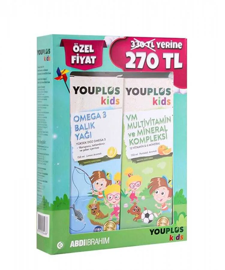 Youplus Kids Omega 3 Balık Yağı 150 ML + Kids VM 150 ML